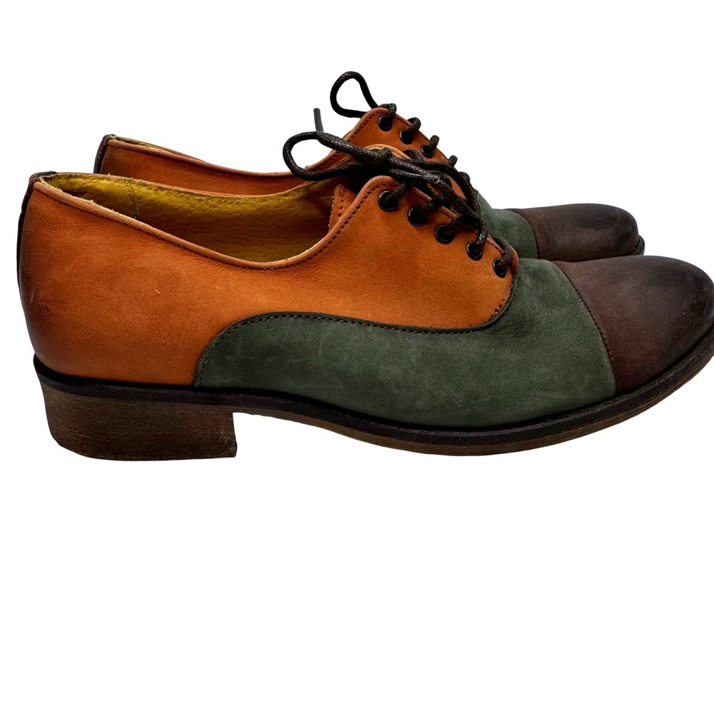 Kickers Oxford Shoes Women 37 Multi-Color Leather Suede Colorblock Retro Preppy